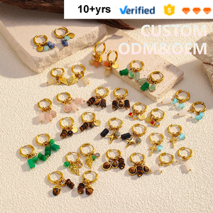 Aretes <span class=keywords><strong>de</strong></span> Aro CAIOOCHE <span class=keywords><strong>de</strong></span> Moda, Acero Inoxidable 304, Chapados en <span class=keywords><strong>Oro</strong></span> <span class=keywords><strong>de</strong></span> 18k, con Piedra Natural Ojo <span class=keywords><strong>de</strong></span> Tigre, Precio al por Mayor - Product Image 1