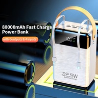 Chargeur portable Oraimo 100000 mAh haute capacité QC 22.5W avec lampe torche, batterie externe 80000 mAh à charge rapide avec câble