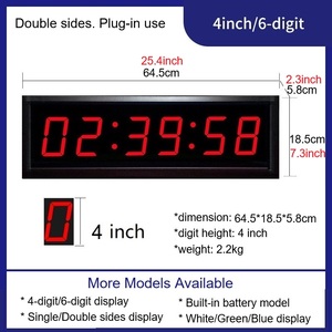 Horloge murale numérique LED grand format ZX 4 pouces à 6 chiffres, double affichage, pour café, bar, magasin, affichage de l'heure électrique - Product Image 2