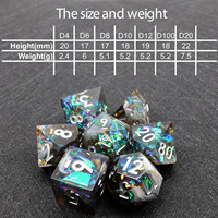 7 buah Set RPG Sharp Edge Dice, permainan papan polihedral Set dadu DND Resin, hadiah DND untuk peran bermain permainan meja (lubang hitam)