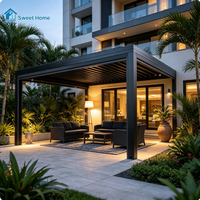 Pergola motorisée en aluminium sur mesure Sweet Home, toit à lames orientables imperméable, pour jardin, cour, patio, pavillon extérieur avec éclairage LED
