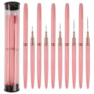 Juego completo de herramientas para decoración de uñas, set de 5 piezas con mango de metal rosa para salón <span class=keywords><strong>profesional</strong></span>, delineador de uñas fino, pincel para Detalles - Product Image 1