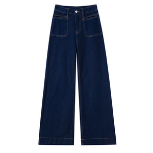 Nouveau <span class=keywords><strong>Jean</strong></span> Décontracté Vintage en Denim <span class=keywords><strong>Bleu</strong></span> pour Femme, Coupe Ample Amincissante, Taille Haute, Droit, Design Drapé, Effet Délavé - Product Image 5