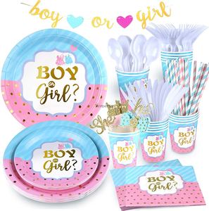 Gender reveal party supplies baby shower decorations tableware kit with boy or girl banner ecoparty