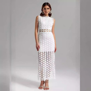 <b>White</b> <b>Lace</b> Midi Dress With Cut Out Detail And 3D Pattern For Wedding - Product Image 1