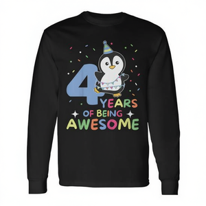 Maglietta a maniche lunghe con pinguino per il 4° compleanno dei bambini, maglietta per la festa dei quattro anni - Product Image 2