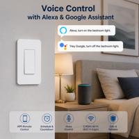 Interrupteur Wi-Fi mural MKC-60/U193WT-8, câblage simple voie