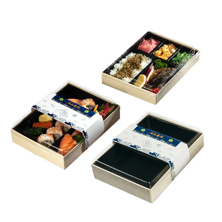 Newell Recyclebare Levering Bento Herbruikbare Magnetische Voedselbakken Op Maat Luxe Houten Sushi Afhaaldozen Met Compartimenten