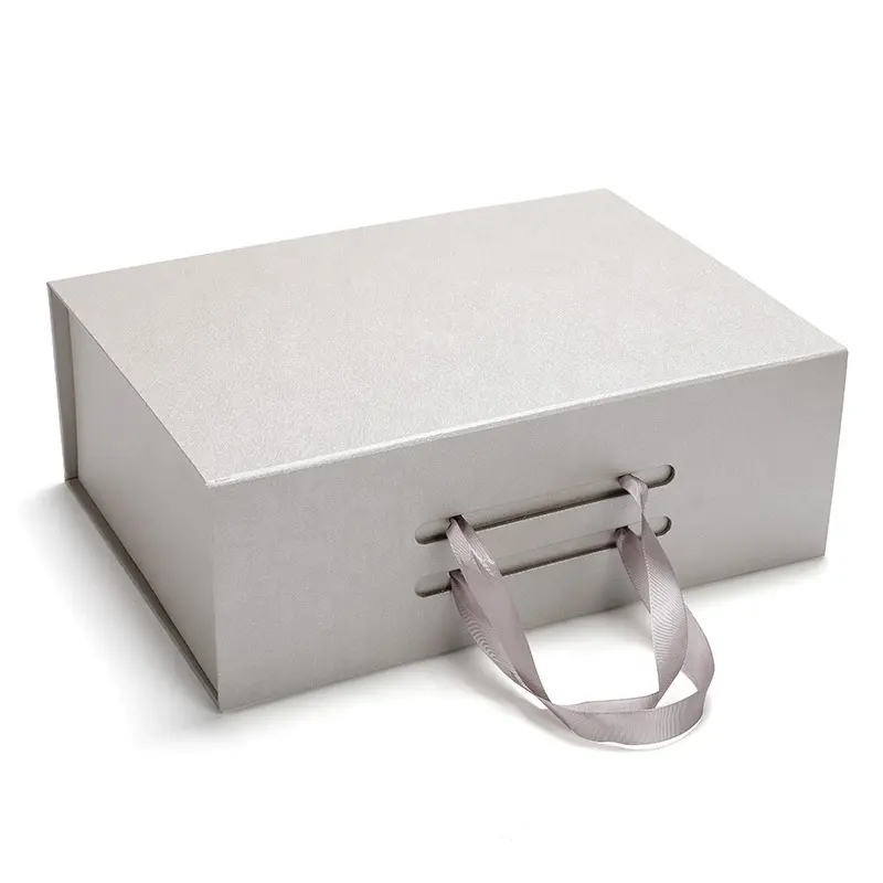 Top Seller 2021 Custom Black Pink White Grey Packaging Paper Box Glossy Rigid Magnetic Close Foldable Gift Box With Silk Ribbon