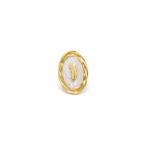 Fashion <b>Ring</b> 316L Stainless Steel PVD Gold Plating Sustainable Resistant Oval Design With Feather Detail - Product Image 2