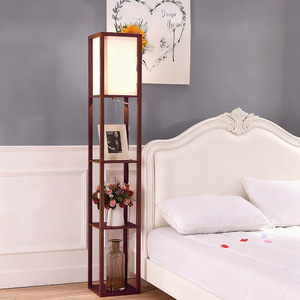 Modern Floor Lamp With Shelves Wood <b>LED</b> <b>Light</b> White Shade For Bedroom Living Room Office <b>Corner</b> Storage - Product Image 1