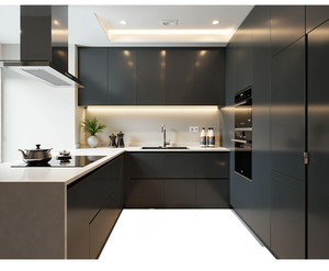 Îlots de cuisine modernes en bois aggloméré sur mesure, armoires de cuisine en MDF, fabricant d'armoires avec plan de travail en quartz artificiel - Product Image 1