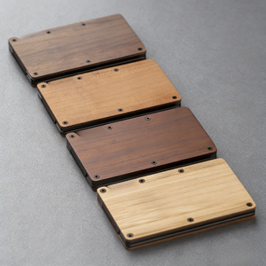 Portacarte in Legno con Protezione RFID, <span class=keywords><strong>Portafoglio</strong></span> Minimalista in Metallo con Fermasoldi, Capacità 15 <span class=keywords><strong>Carte</strong></span>, Regalo Ecologico per Uomini/Donne - Product Image 1