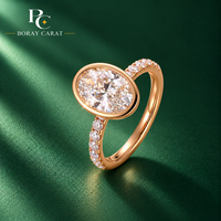 Bague de fiançailles en or 10k 14K 18K avec diamant de laboratoire ovale taille pavé, couleur D-E, pureté VS-VVS, certifié IGI, 1-3 carats