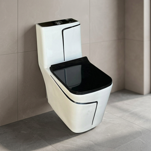 Modern Ceramic One-Piece Water Closet Toilet with Black Decorative Lines - S/P Trap, Made in China, Bathroom Sanitary Wares WC - Product Image 2
