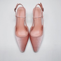 Chaussures à talon chaton en velours rose à bout pointu, escarpins mode slingback pour femme, grandes tailles 34-46, chaussures à talon bas pour femme