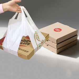 Tas jinjing kemasan makanan untuk kotak Pizza tas pengiriman plastik dengan pegangan dan tas makanan plastik logo kustom - Product Image 1
