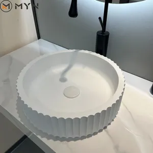 MYN Customize Color Salle de bain Gain de place Pierre artificielle Rainure Flûte Surface solide Lavabos avec comptoirs en pierre frittée - Product Image 1
