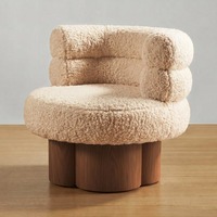 Fauteuil inclinable et pivotant moderne en tissu peluche Teddy, base en bois massif, pour salon, chambre, hôtel, salle à manger