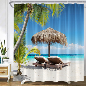Crépuscule coucher <span class=keywords><strong>de</strong></span> soleil plage rideaux <span class=keywords><strong>de</strong></span> <span class=keywords><strong>douche</strong></span> océan tropical palmier forêt cascade Nature paysage tissu décor à la maison salle <span class=keywords><strong>de</strong></span> bain ensemble <span class=keywords><strong>de</strong></span> rideaux - Product Image 3