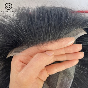 En stock grossiste suisse HD Lace Base système de remplacement postiches 80% moins de densité vrais cheveux humains naturels perruques pour hommes Toupet - Product Image 3