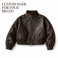 Blouson Bomber Homme Personnalisé en Cuir Froissé à Col Montant, Coupe Courte et Oversize, avec Logo Personnalisé
