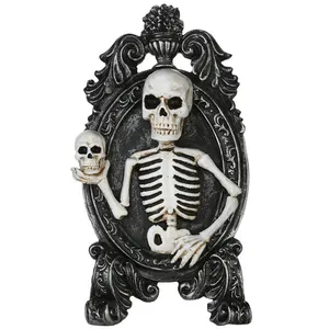 Custom polyresin Halloween skull plaque decor resin black skeleton throne mounted plaques