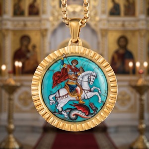FORTUSYMBOL Vente en gros Collier pendentif Saint George le Victorieux en acier inoxydable Bijoux personnalisables Motifs Cadeau religieux - Product Image 1