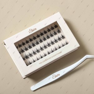 Cils naturels longue durée faits à la main, 4 rangées, style anime/<span class=keywords><strong>manga</strong></span>, vente en gros, pré-collés, à presser, boîte beige crème - Product Image 2