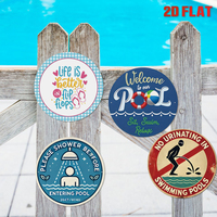 Juego de Letreros Metálicos Redondos para Piscina, Decoración Retro para Pared de Casa, Decoración para Patio y Piscina