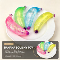 OEM Aangepaste Bananen Squishy Speelgoed Groothandel Transparante Gel Gevulde Glitter Knijp Stress Verlichtende Fruitvormige Speelgoed Distributeur