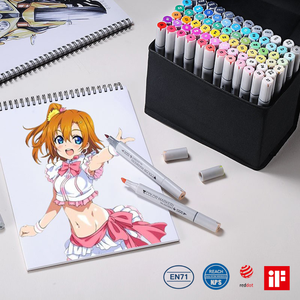 ドローイングアートマーカーペン24 36 60 108 128色アーティストブラシブラシチップアルコールマーカーペンデュアルチップ永久色マーカーセット - Product Image 1