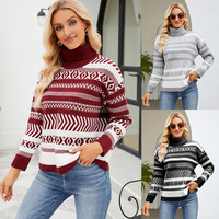 Pull à col roulé ample pour femmes, style décontracté pour l'automne et l'hiver, tricoté avec un motif géométrique
