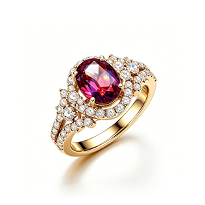 Bague de fiançailles vintage en or 18 carats pour femme avec saphir ovale et diamants pavés, plaquée rhodium - Product Image 6