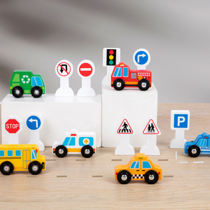 Bán buôn xe mini xe Toddler dấu hiệu giao thông Montessori trẻ em 6 bộ bằng gỗ <span class=keywords><strong>Train</strong></span> toy Set cho trẻ em Đồ chơi giáo dục - Product Image 2