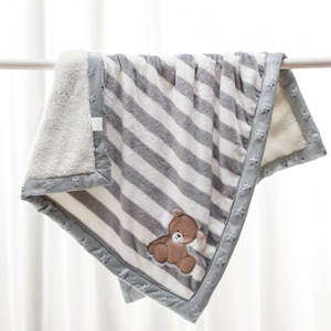 For Four Seasons <strong>Teddy</strong> Embroidered Baby Blanket <strong>Double</strong> Layers Flannel <strong>Fleece</strong> Infant Small Blanket - Product Image 5
