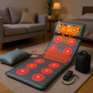 Tapis de massage électrique complet avec chaleur et vibrations, coussin gris pour massage du dos et du cou - Product Image 2