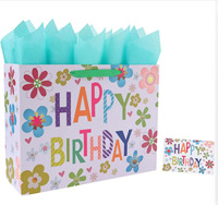 Sac cadeau en papier recyclable de luxe noir et blanc avec carte et papier de soie, thème dessin animé, pour enfants, idéal pour les anniversaires