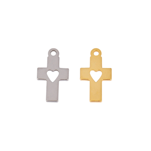 Colgantes de Cruz de crucifijo de Jesús rellenos de oro de 14K <span class=keywords><strong>DIY</strong></span>, joyería cristiana hecha a mano, artesanía de acero inoxidable, abalorios de corte de corazón cruzado - Product Image 1