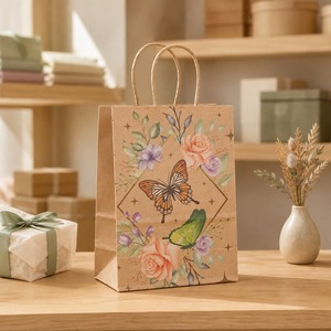 Sacs cadeaux en papier kraft recyclable imprimés avec un motif <span class=keywords><strong>de</strong></span> sapin <span class=keywords><strong>de</strong></span> Noël, pour les cadeaux <span class=keywords><strong>de</strong></span> Noël, les bonbons, les vêtements, les présentations festives du Nouvel An 2025 - Product Image 1