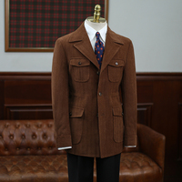 Veste Safari Vintage pour Homme en Mélange de Laine Texturée, Veste de Chasse à 4 Poches, Coupe Slim, Style Rétro, Blazer Casual Business