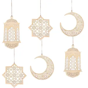 Wood Hanging Lantern Muslim Festival Home Decorations Islam Eid Ramadan Mubarak Hollow Decorations DIY Ramadan ornaments