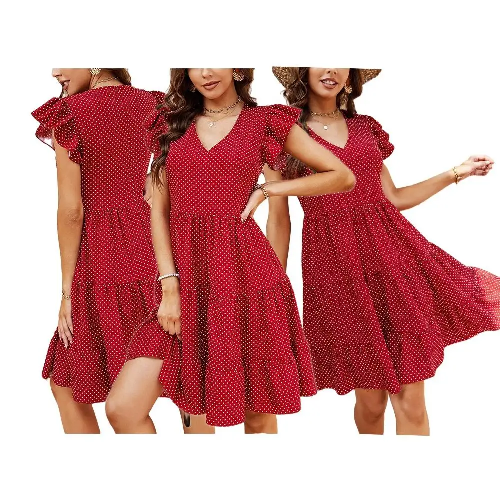 2023 Most Popular Ladies Patchwork A line Casual Dresses women patchwork casual red dresses