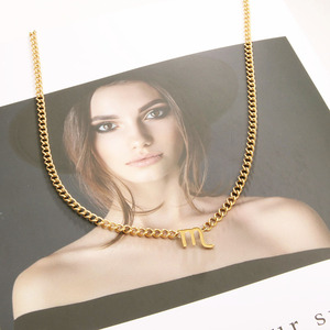 Birthday Gift Stainless Steel Adjustable Chain Hollow 18K Gold Plated 12 <strong>Zodiac</strong> Sign Letter <strong>Pendant</strong> <strong>Necklace</strong> for Women Girls - Product Image 3