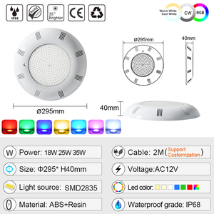 Lampe LED de haute qualité pour piscine, étanche à l'eau salée, RGB blanc, IP68, montage en surface - Product Image 5