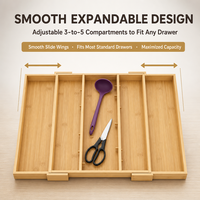 Organisateur de tiroir de cuisine extensible et pliable en bambou, résistant aux fissures, porte-ustensiles réglable, séparateur de couverts