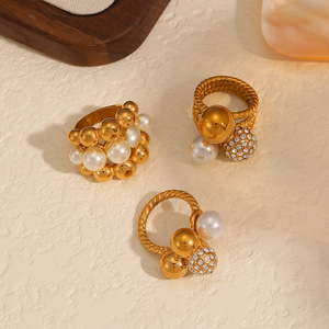 แหวนคริสตัล แหวนผู้หญิง ชุบทอง มุก เพชร รูปทรงเรขาคณิต เครื่องประดับสวมใส่ทุกวัน TR4323 - Product Image 1