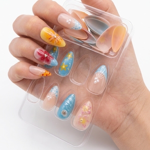 Faux Ongles Colorés Lignes Vibrantes d'Été, Fournisseur en Gros, Meilleures Ventes, Motif Fleur Y2K, Pré-faits, 3D, Amande, Gel, à Presser - Product Image 5