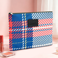 Pochette cosmétique vintage à carreaux en toile polyvalente, sac de maquillage de luxe discret, pochette preppy, trousse de toilette à carreaux pour cadeau de Noël