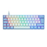 Keyboard Mekanik RGB Rusia 60% dengan Keycap Rusia Transparan, Cover Pink Biru, Keyboard Notebook untuk Gaming dan Kantor
